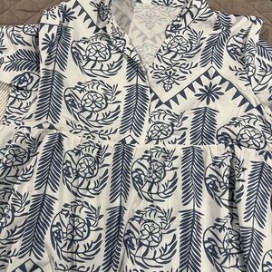 Blue and White Patterned Blouse